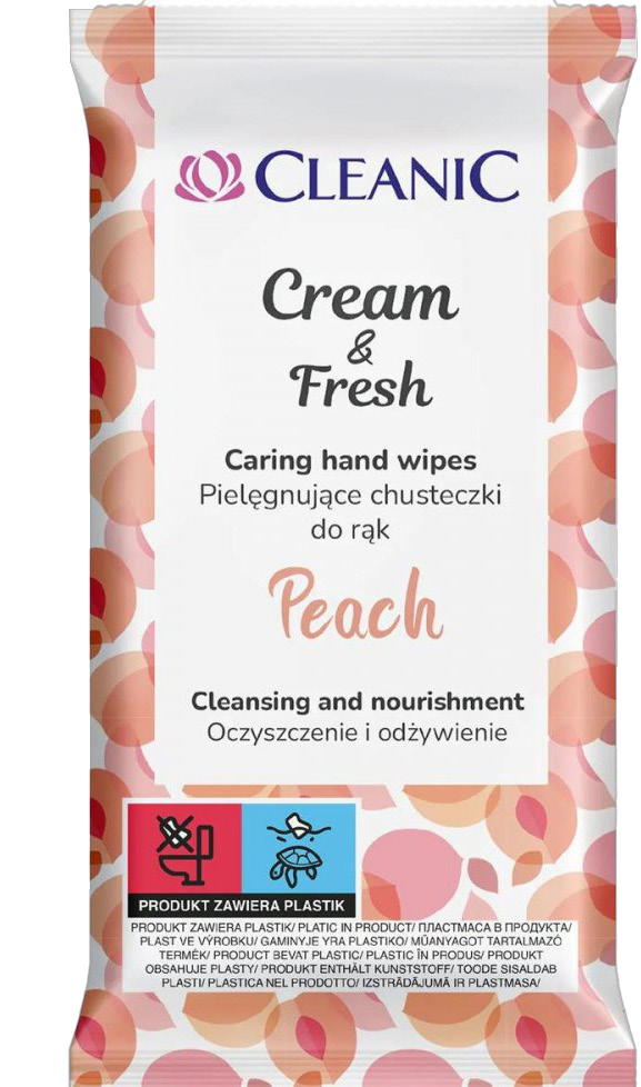 CLEANIC CREAM & FRESH WET WIPES PEACH 15PCS